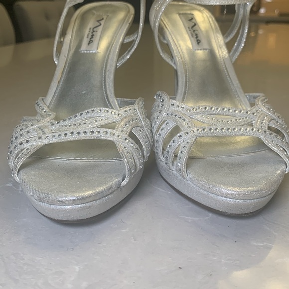 Nina silver embellished platform high heel sandal size 8 - Picture 7 of 10